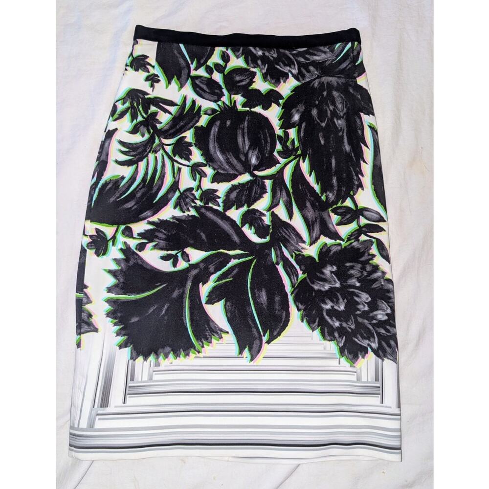 Peter Pilotto Erin Canopy Floral Pencil Skirt Back Slit Lined Cream Purple Sz 6